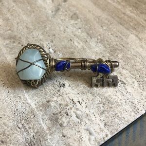 Handmade Skeleton Key Stone Wire Wrap Ring